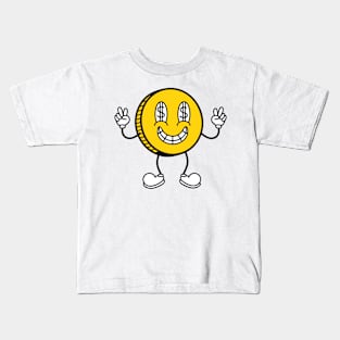 Funny Cartoon Coin Dollar Sign Design Kids T-Shirt